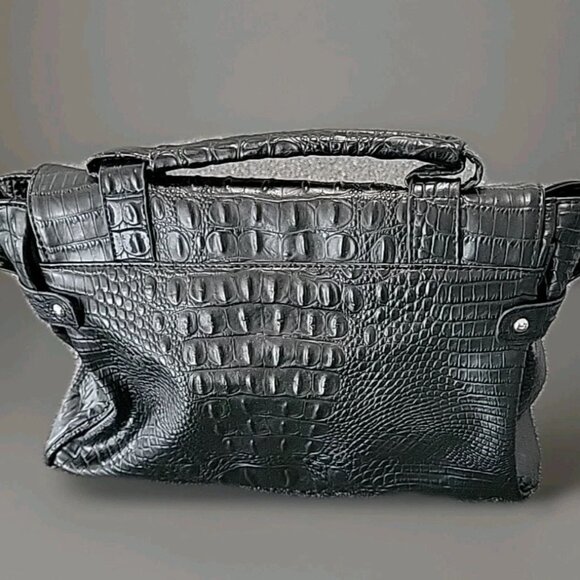 Point Zero Purse Turn Lock Faux Alligator Satchel Hand Bag Black - Picture 2 of 10